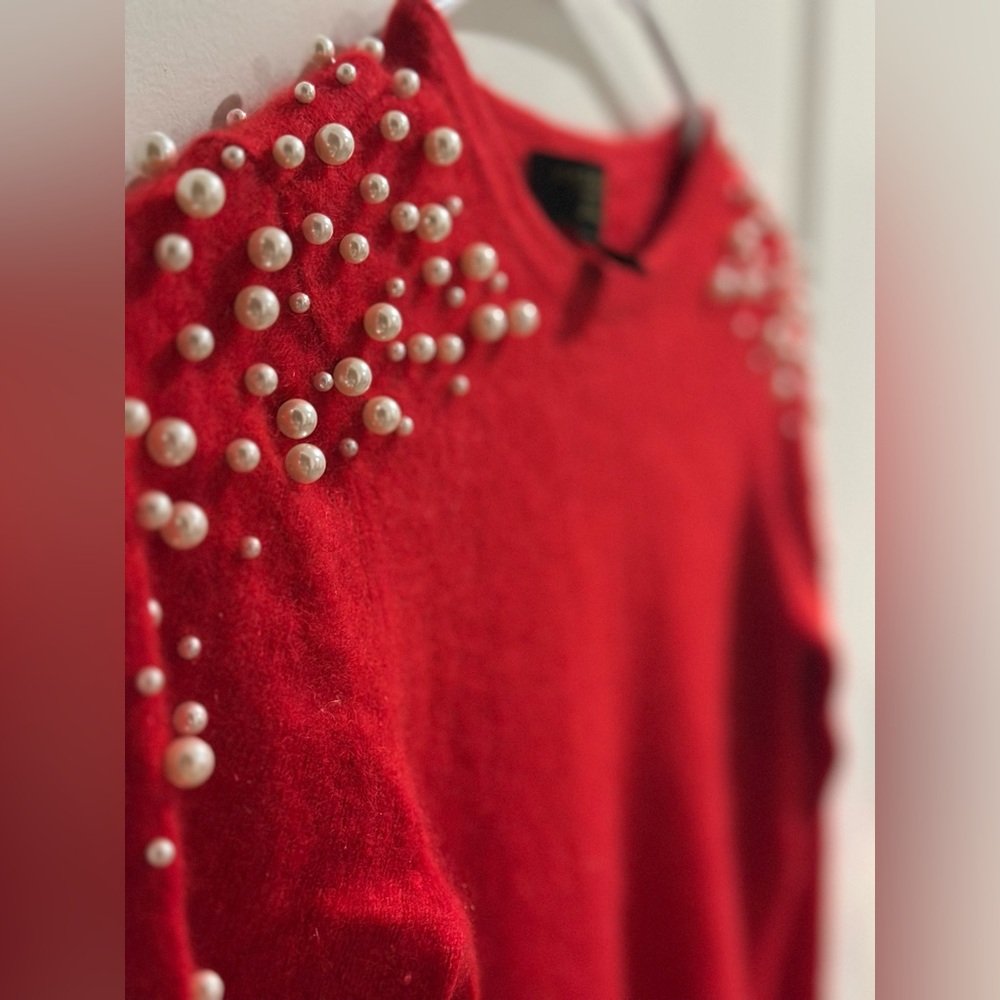 Charter Club Red Sweater with Pearl Accents